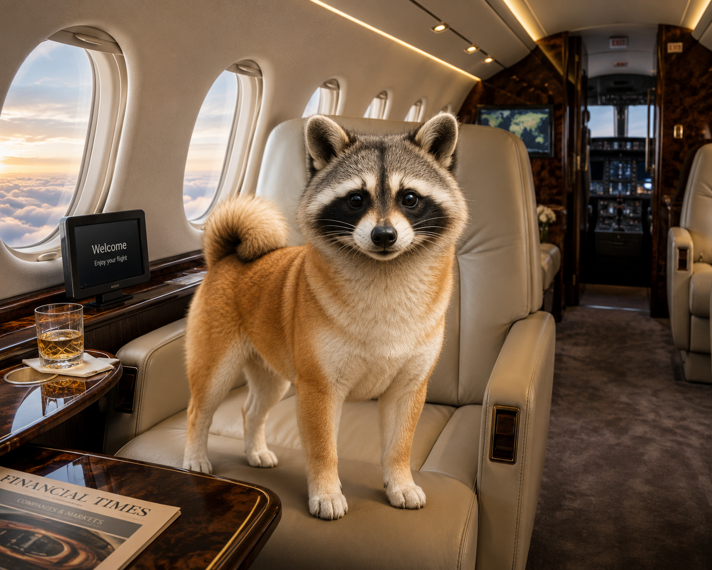 SHICOON standing in a private jet cabin